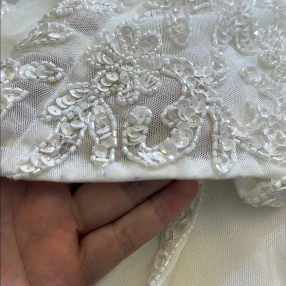 Lulus Momentous Love White Beaded Bustier Mesh Mermaid Maxi Dress Size Large - Picture 12 of 16